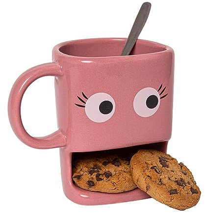 Fisura – Taza original para regalar “ojos”. Taza con soporte para galletas Taza de cerámica con hueco para galletas. Taza de 240 ml. (Rosa)