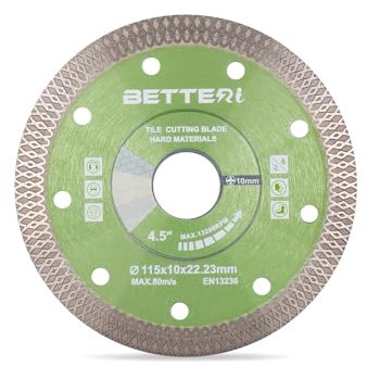 BETTERI Disco diamantato 115 mm x 22,23 mm, extra sottile, per taglierina e tagliapiastrelle, per tagliare piastrelle, gres porcellanato, ceramica, marmo, segmento: 10 mm