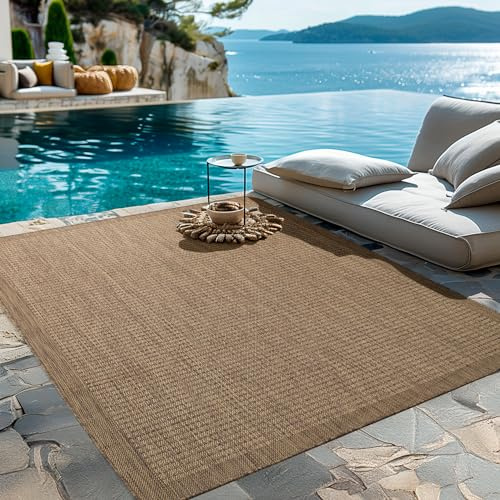 HomebyHome Alfombra Exterior Interior 140 x 200 cm Marrón Resistente a la Intemperie, Impermeable - Alfombra de Cocina de Tejido Plano, Unicolor - Alfombras Exterior para Terraza, Balcón y Jardín
