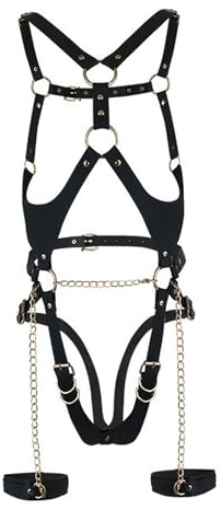 Moinha Adjustable Women's Sexy Bondage Set Women Strap Body Chest Straps Fetish Erotic Lingerie SM Restraints Chest Harness with Chain Garter Belt Rave Outfit Cosplay Costume (Black)