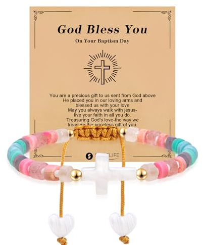 Smilelife Baptism Gift for Women, Girls and Boys - Inspirational Cross Bracelet with 'God Bless You' Card