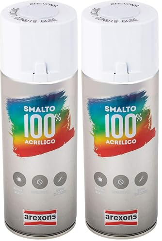 AREXONS | Smalto 100% Acrilico Smalto spray, Vernice Colore Bianco Lucido 400 ml, Spray Universale, Smalto Acrilico Resine di Alta Qualità, Essiccazione Rapida, Bomboletta Spray, Uso Facile