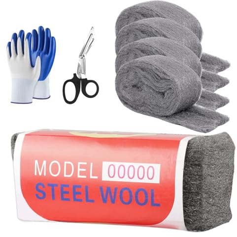 Lana D'acciaio, 4 Pezzi 100g di Lana D'acciaio da 00000, Tampone Acciaio, Facile da Tagliare, Lucidare, Pulire Tende di Plastica, per Riempire Buchi e Crepe Nei Muri, per Stanze