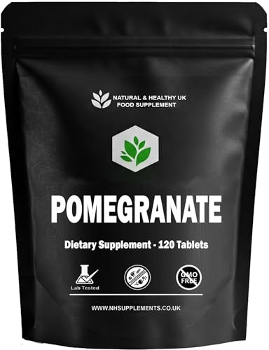 Pomegranate - 120 Tablets - High Strength Ellagic Acid 225mg per Tablet - Flat Pack - Vegan Tablets - Natural & Healthy UK