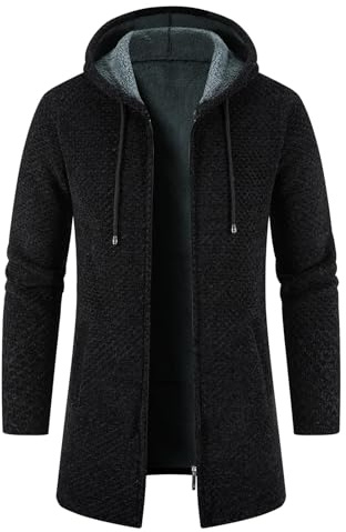 KUDORO Cardigan Gilet Homme Long à Capuche Zippé Cardigan en Tricot Hoodie Épais et Décontractée Polaire Chandail Sweats à Capuche