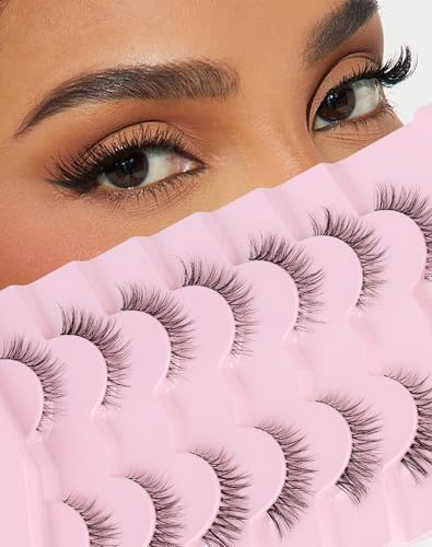 Jiocolor False Eyelashes Clear Band Faux Mink Lashes Natural Cat Eye Lashes Small Wispy Eyelashes Invisible Strip Lashes Pack 7 Pairs ZT24