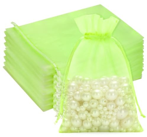 G2PLUS Light Green Organza Gift Pouches, 13x18 CM Large Organza Favour Bags, 50 PCS Wedding Jewelry Bags, Clear Mesh Pouches Perfect for Wedding, Christmas, Birthday, Anniversary