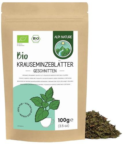 Alpi Nature Menta Verde Infusión Orgánica 100g, Hojas de Menta Rizada Secas y Cortadas para Preparar Té