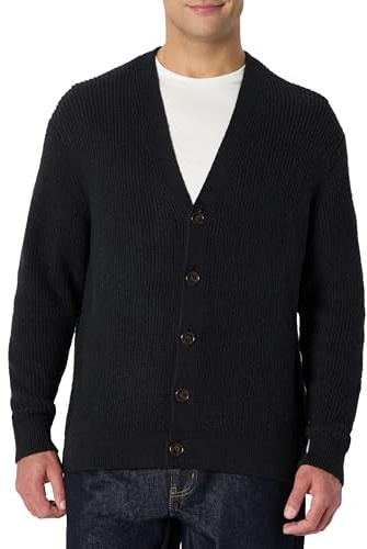 Amazon Essentials Cárdigan de Mezcla de Algodón de Corte Holgado Hombre, Negro, L