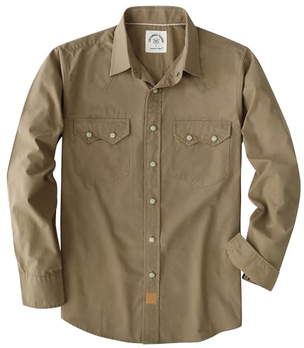 Dubinik Pärla snäpp-skjortor för män långärmad lätt ledig västerländsk pläd cowboy bomull vintage arbetsskjorta, Khaki, XXL