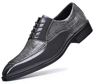 Men's Crocodile Print Square-Toe Dress Shoes Tuxedo Formal Business Casual Oxfords Retro Derby (Grey, Adult, Men, 9.5, Numeric, US Footwear Size System, Medium)