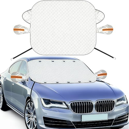 MEGETGOD Car Windscreen Cover, 170 x 143 cm Magnetic Windscreen Covers Frost with Side Wing Mirror Covers - Heavy Duty Ultra Thick Snow Ice Sun Uv Dust Water Resistant - Fits Cars Suvs All Years