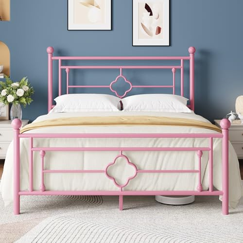 MUTICOR Struttura Letto in Metallo 160x200 cm, Letto Moderno per Camera da Letto o Stanza degli Ospiti con Testiera e Doghe, Silenzioso, Facile da Montare, con Spazio di Stoccaggio, Rosa