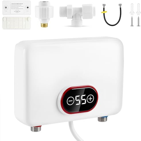 WingFly Mini scaldabagno istantaneo, 220 V, 5500 W, elettronico, con indicatore di temperatura LED, IPX4, impermeabile, elettrico, istantaneo, piccolo scaldabagno per cucina, bagno