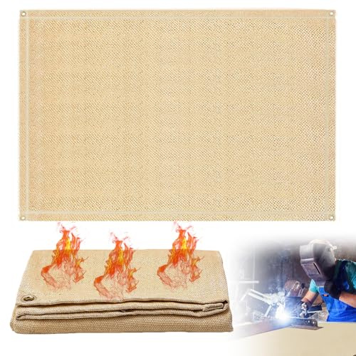 Manta ignífuga de 120 x 180 cm, manta de protección contra incendios, manta de protección contra el sudor, cortina de soldadura, estera ignífuga con ojales, para barbacoa, soldadura, brasero, chimenea