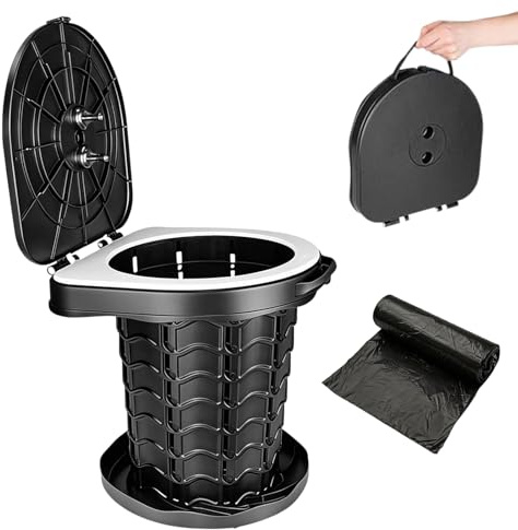 Toilette Portable Camping, WC Portable Pliable avec 10 Sac, Toilette Seche Camping, Load Capacity up to 180 kg, Toilettes Sèches, Toilette de Camping pour Voyages, Randonnée, Pêche, Barbecues (Noir)
