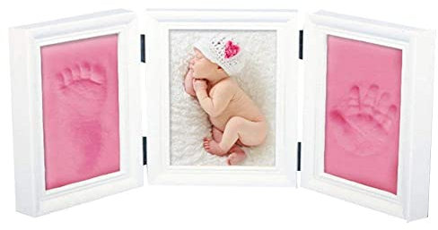 JZK Weiß Baby Handabdruck Fußabdruck Foto Rahmen Set, EN71 Spielzeug Test übergeben ungiftig Kind sicher, Geschenk für Mädchen Junge Babyparty Babyshower Taufe (rot Ton)