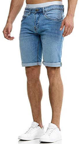 Indicode Herren Caden Jeans Shorts mit 5 Taschen | Herrenshorts Used Look für Männer Blue Wash, L