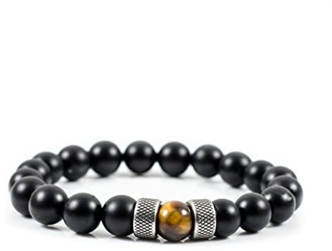 Armbänder für Herren Männer Perlenarmband Armband Kugel Tigerauge Onyx Edelstahl Silber Schwarz Braun Chakra armreif mann