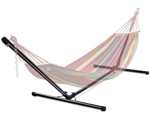 GOPLUS Support de Hamac Universel Patio Portatif Charge Maximale 150 KG Matière en Fer Robuste avec Chaîne de Suspension 325 x 100 x 106 CM Noir pour Jardin Camping Balcon