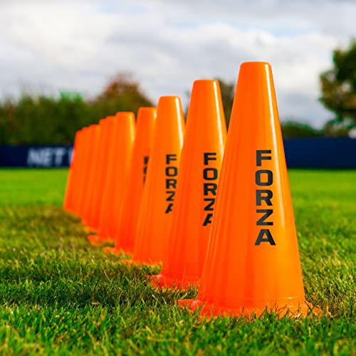 FORZA Plots de Marquage d’Entraînement Multisport | Cônes en Plastique Durable pour Toutes Les Séances d’Entraînement Sportives | Couleurs Vives [Pack de 10/100] (23 cm, Orange, Pack de 100)