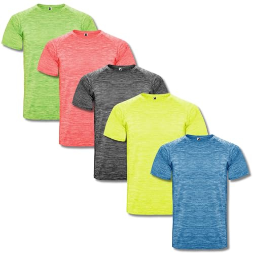 ROLY Lot de 5 T-shirts de sport pour homme Austin 6654 – T-shirts sport respirant à manches courtes, séchage rapide | Parfait pour le gym, la course à pied, Multicolore., XXL