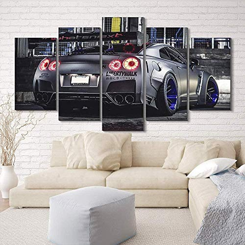 Myrdsio Cuadro Pintura GTR R35 5 XXL Impresiones En Lienzo 5 Piezas Cuadro Moderno En Lienzo Decoración para El Arte De La Pared del Hogar 150×80 Cm HD Impreso Mural (Enmarcado)