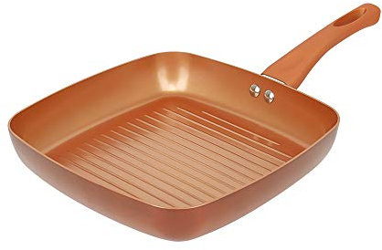 URBN-CHEF Forged Aluminium Ceramic Coated Grill Grilling Griddle Frying Pan Square Skillet (24cm)