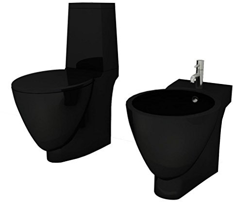Tidyard Set Bidet e Toilette da Pavimento in Ceramica Nera,Sanitari da Pavimento in Ceramica Nera,Set Bidet e e Toilette da Terra in Ceramica Nera,Set WC e Bidè da Terra Pavimento Nero