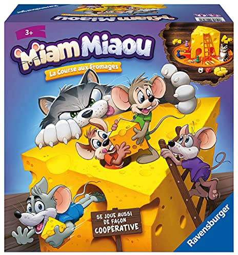 Ravensburger - Miam Miaou - Brädspel för barn 3 år och äldre - The Cheese Race - Kooperativt och utvecklande äventyrsspel - 2 till 4 spelare - Blandad - Fransk version - 20818