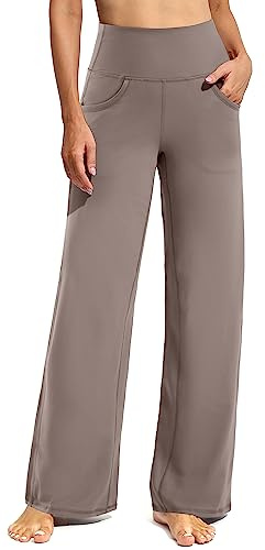 Promover Yoga Pants for Women with Pockets Wide Leg Trousers for Women UK Stretch Work Tracksuit Bottoms Joggers Causal Lounge Tummy Control Pants(Taupe,M,Regular)