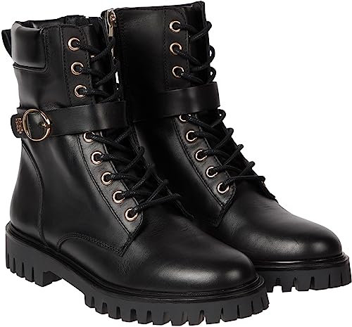 Tommy Hilfiger Damen Low Boot Stiefel Buckle Lace Up Stiefeletten, Schwarz (Black), 36