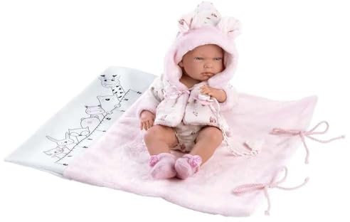 Llorens 1073898 Puppe Nica, mit blauen Augen und festem Körper, Badepuppe inkl. rosa Outfit, Schnuller und weicher Decke, 40cm
