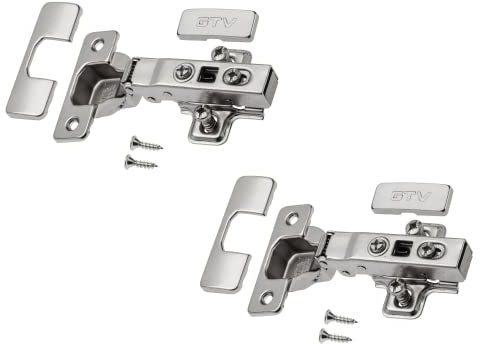 GTV - 2 x Hydraulisches Scharnier ECHC, überlappbar - Scharnier mit Dämpfung - Eckanschlag - Montageplatte H=0 mit Euroschrauben - stilles Schließen - Möbelscharnier Topfscharnier Schranktürscharnier