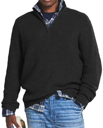 NAKEAH Suéter de cachemira business casual con cremallera para hombre, jersey masculino con cremallera holgada y cuello alto, suéter con cremallera 1/4 (4X-Large, negro)