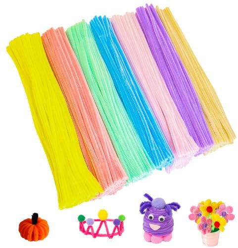 700 Stück Pfeifenreinige Chenilledraht, Bunt Biegeplüsch 30cm, 7 Farben Drahtskulpturen mit Plüschbälle Basteln Set, für Kinder Zum DIY Basteln und Dekorieren
