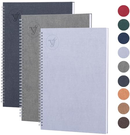 Victoria's Journals - A4 Anteckningsbok, Inbunden A4 Linjerad Anteckningsbok med 8 mm Radavstånd, 80 gsm, 160 sidor, 3-Paket, 21 x 5 x 29,7 cm, Grå
