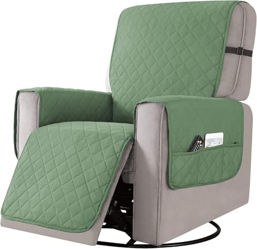 Liegesofa Sesselbezug, esselschoner Sesselauflage, Sesselschoner mit Taschen, Fernsehsessel Schutzbezug Anti-Rutsch für Zuhause mit Kindern und Haustieren Hund (Grün, Klein)