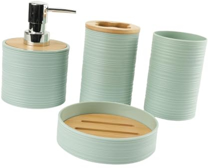 perfk 4X Badezimmer-Zubehör-Set, Seifenspender, Badezimmer-Dekor, Einweihungsparty, Mundwasserbecher als Geschenk, Zahnbürstenhalter für die Arbeitsplatte, GrÜn