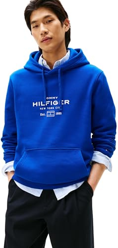 Tommy Hilfiger herr oval grafitisk huvtröja MW0MW40864 pullover huvtröja, blå, XS, Blå (kil blå), XS