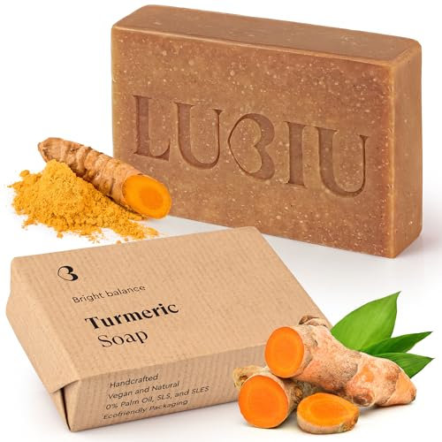 lubiu Savon Curcuma Visage et Corps - 100g Savon Naturel - Savon Visage Femme et Homme & Savon Solide Corps - Turmeric Soap - Savon Antibactérien - Savonnette