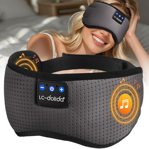 LC-dolida Bluetooth Sleep Mask Breathable Sleep Headphones, Soft Eye Mask Headphones for Sleeping Relaxation -100% Blackout Sleeping Masks for Travel/Meditation/Yoga,Unisex Gifts for Men Women