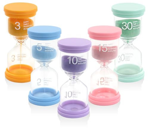 alwaiiz 5 Pièces Minuteur Sablier, Coloré Sablier Enfant 3/5 /10/15 /30 Min, pour la Maison, Le Bureau, la Salle de Gym, Les Cuisines