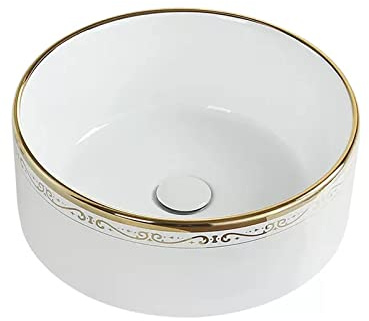 Lavabo sobre Encimera- Fregadero redondo for baño con desagüe emergente, lavabo de cerámica de porcelana sobre encimera blanco, lavabo for baño de hotel, mueble de tocador Lavabos de encimera(XL)