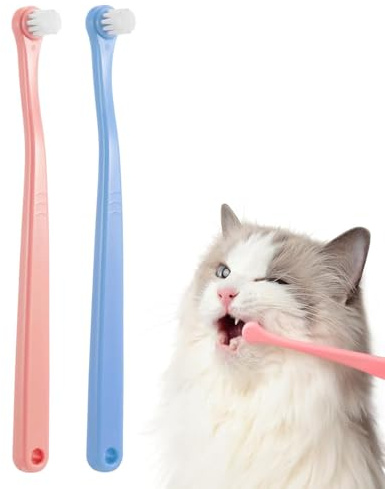HUVZOR 2 piezas mini cepillos de dientes suaves para gatos y perros, kit de limpieza profunda, portátil, fácil de usar y fácil de usar para cachorros, gatitos, perros pequeños y gatos(azul + rosa)