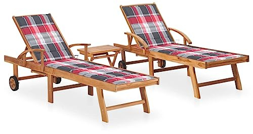 Frdhee Lettino a sdraio sospeso, 2 pezzi, con tavolo e cuscini, in legno massiccio teak, per giardino, balcone, facile da montare