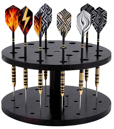 NBEADS Wooden Dart Holder Stand, 5.71x3.5 Inch Desktop Round Wood Dart Stand Holds 18 Fully Assembled Steel or Soft Tip Compact Tabletop Display Rack for Storage and Organization