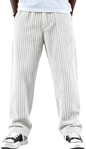 Pantalon en velours côtelé pour homme - Jambe droite - Pantalon de jogging vintage avec taille élastique - Pantalon de loisirs - Coupe droite - Pantalon en velours côtelé pour homme