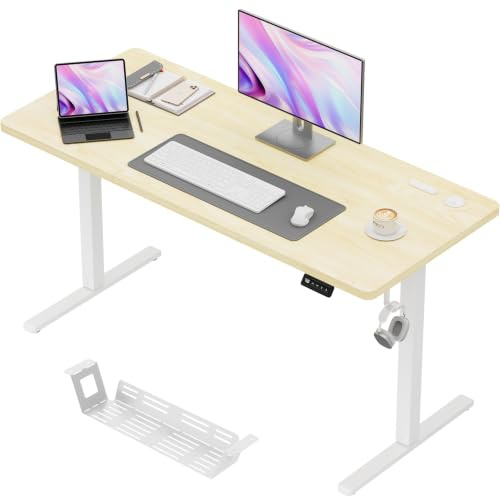 JUMMICO Électrique Bureau Assis Debout 140 x 60 cm, Standing Desk Beige | Bureau Réglable en Hauteur avec Mémoire, Ergonomique, avec Plateau de Gestion des Câbles, Adapté à la Maison et au Bureau