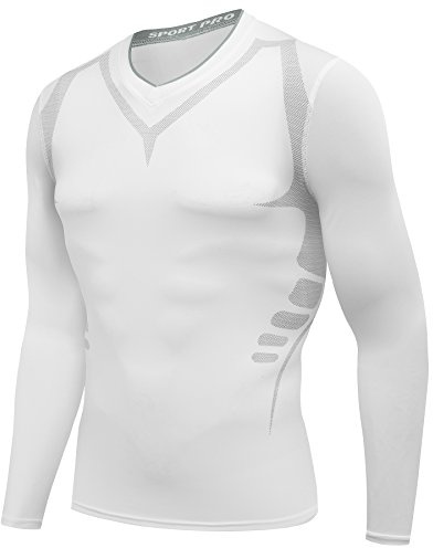 AMZSPORT - Maglia a Compressione a Maniche Lunghe da Uomo, Funzionale, da Usare sotto Altri Indumenti, Colore Bianco, Taglia M
